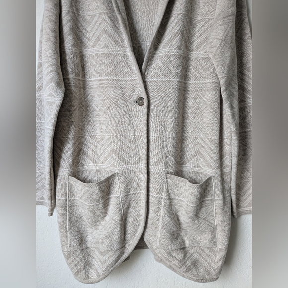 Prana Grey Tribal Print Cozy Organic Cotton Wool V-Neck Sevie Sweater Cardigan - Picture 7 of 13
